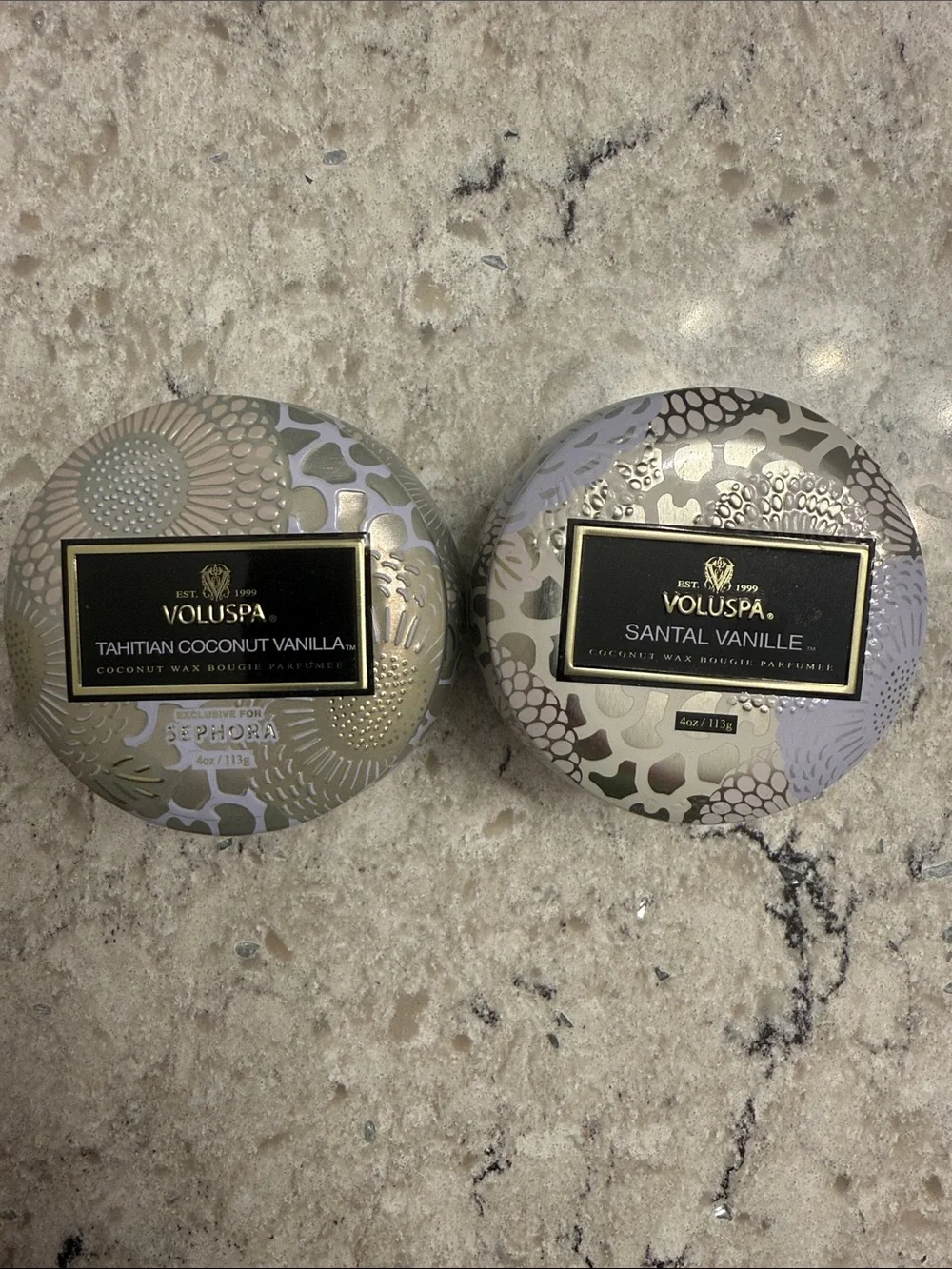 Voluspa Tin Candle Duo - Tahitian Coconut Vanilla & Santal Vanille
